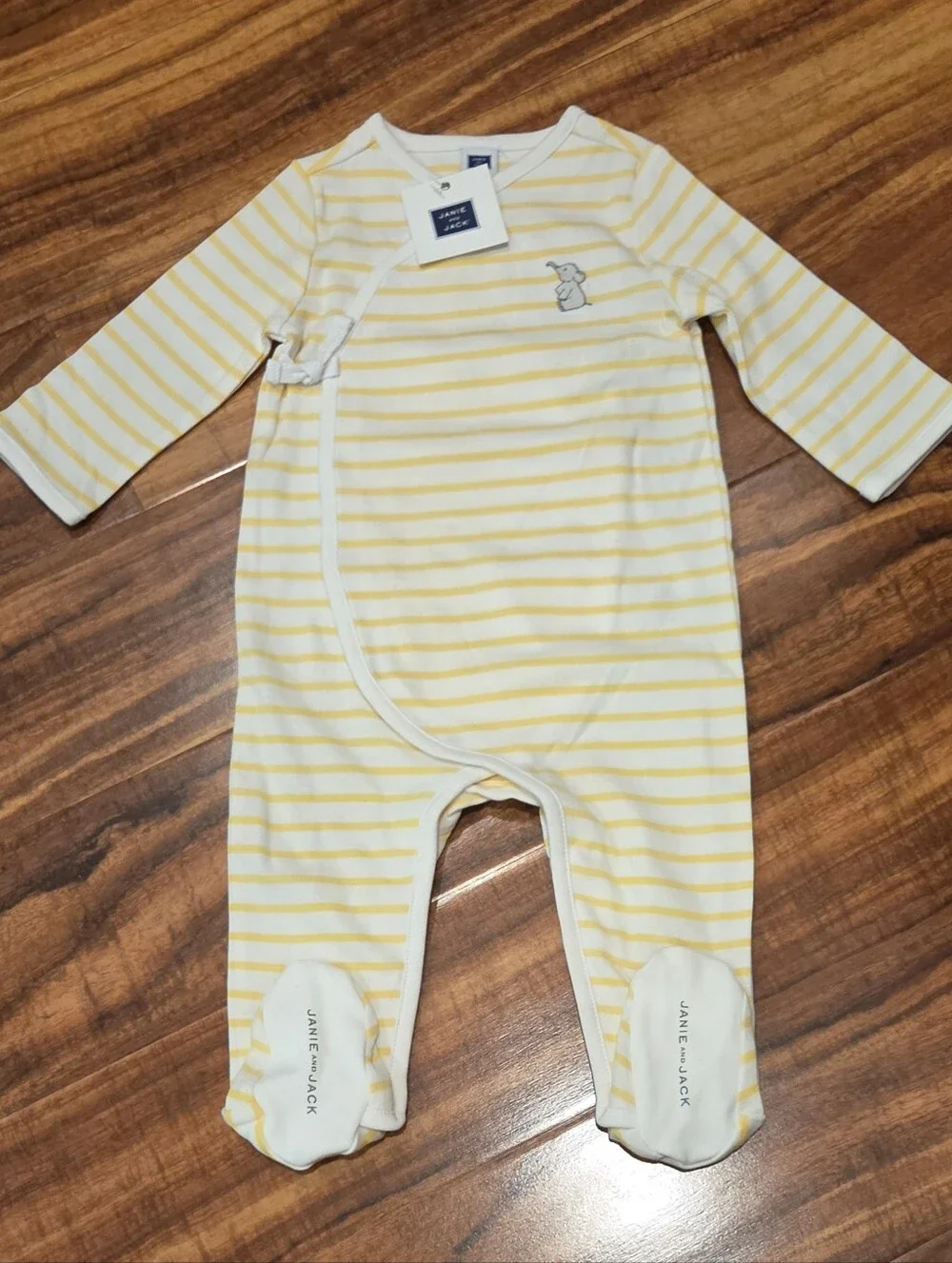 Janie and Jack NWT 6-9 Months Yellow and White Striped Footed One-Piece